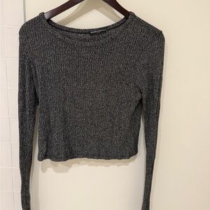 Brandy Melville Dark Gray Ribbed Long Sleeve Tee